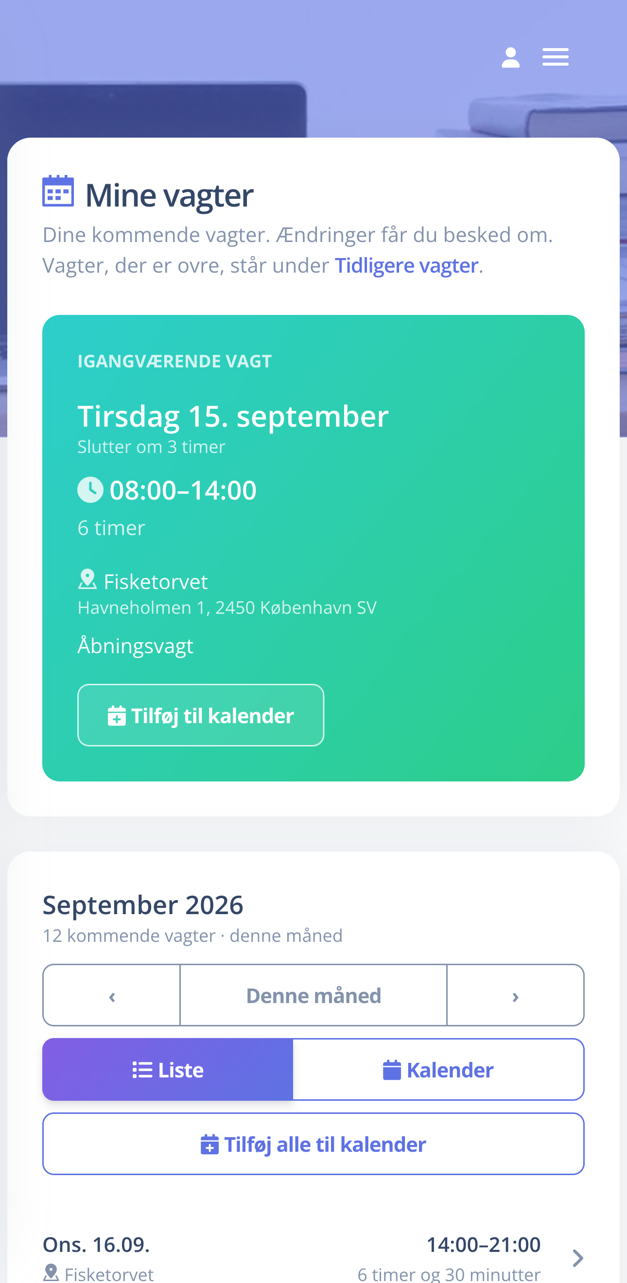 Medarbejderens vagter på mobilen i Vagtmester